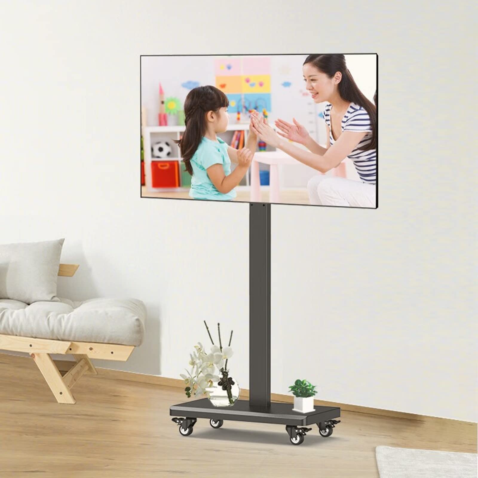 OLSKFUH Universal Tv Stand Mobile Tv Cart On Wheels For 32 To 65 Inch Screen, Mobile Tv Mount Stand With Bundle Management, Rooling Tv Stand Max 400X400Mm,