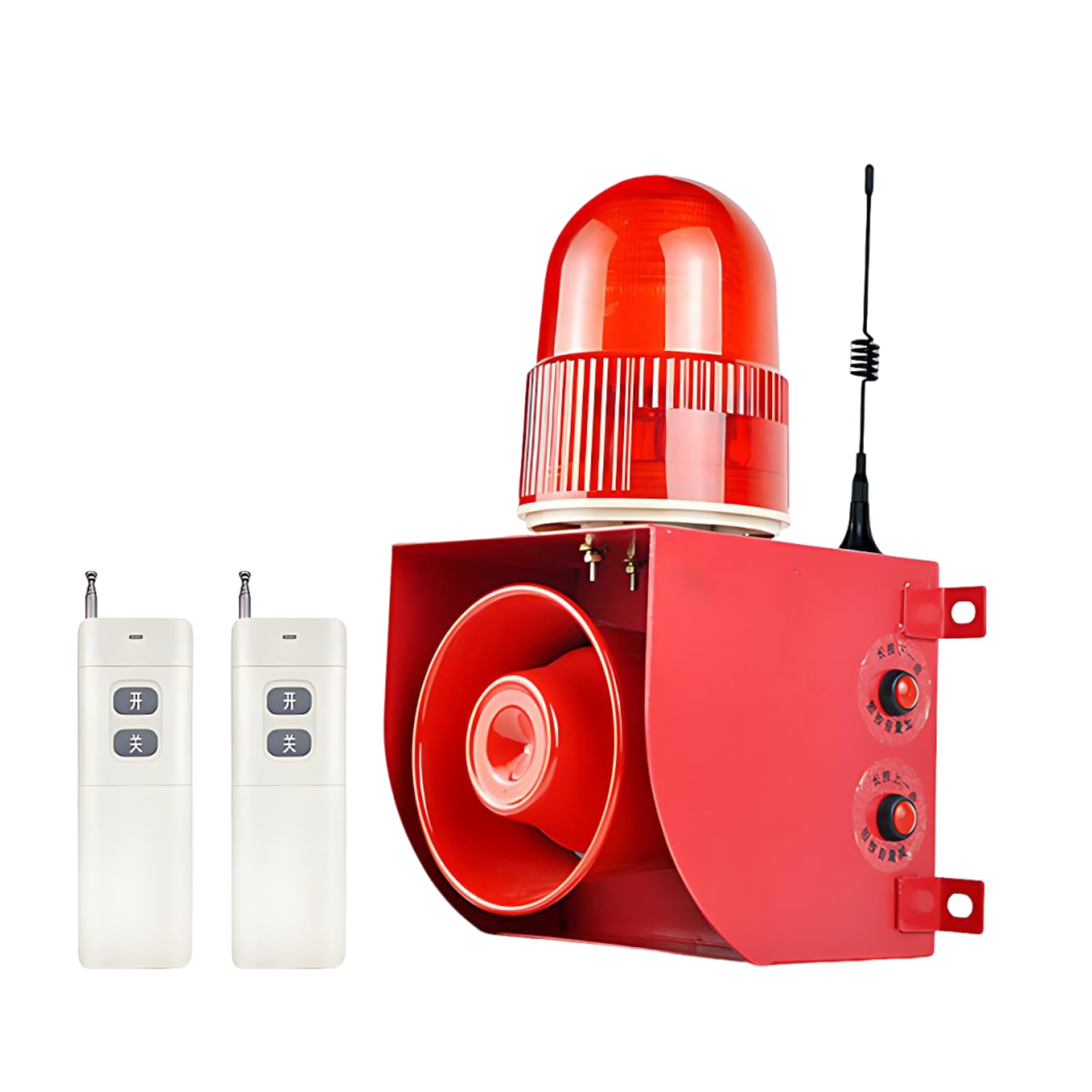 Sirena De Seguridad Exterior, 500m Mando A Distancia Alarma 120dB Machine+2RemoteControl | LED Parpadeante, IP65 Antipolvo, 9 Tonos Integrados, Voz Personalizable USB, Montaje En Pared, -40°C~70°C