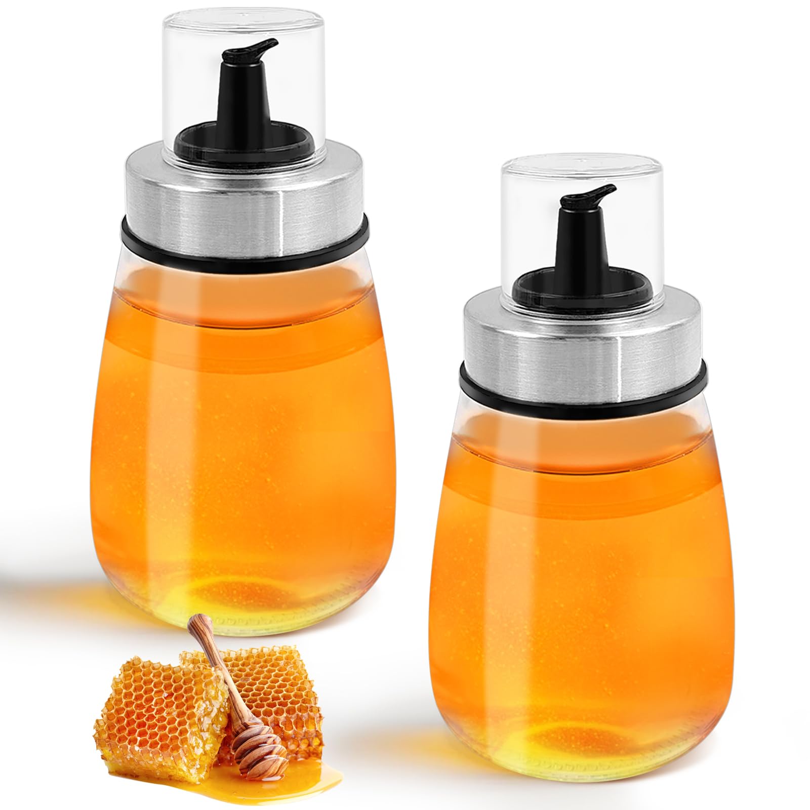 2Pcs 6oz Syrup Dispenser Honey Pot Glass Honey Dispenser