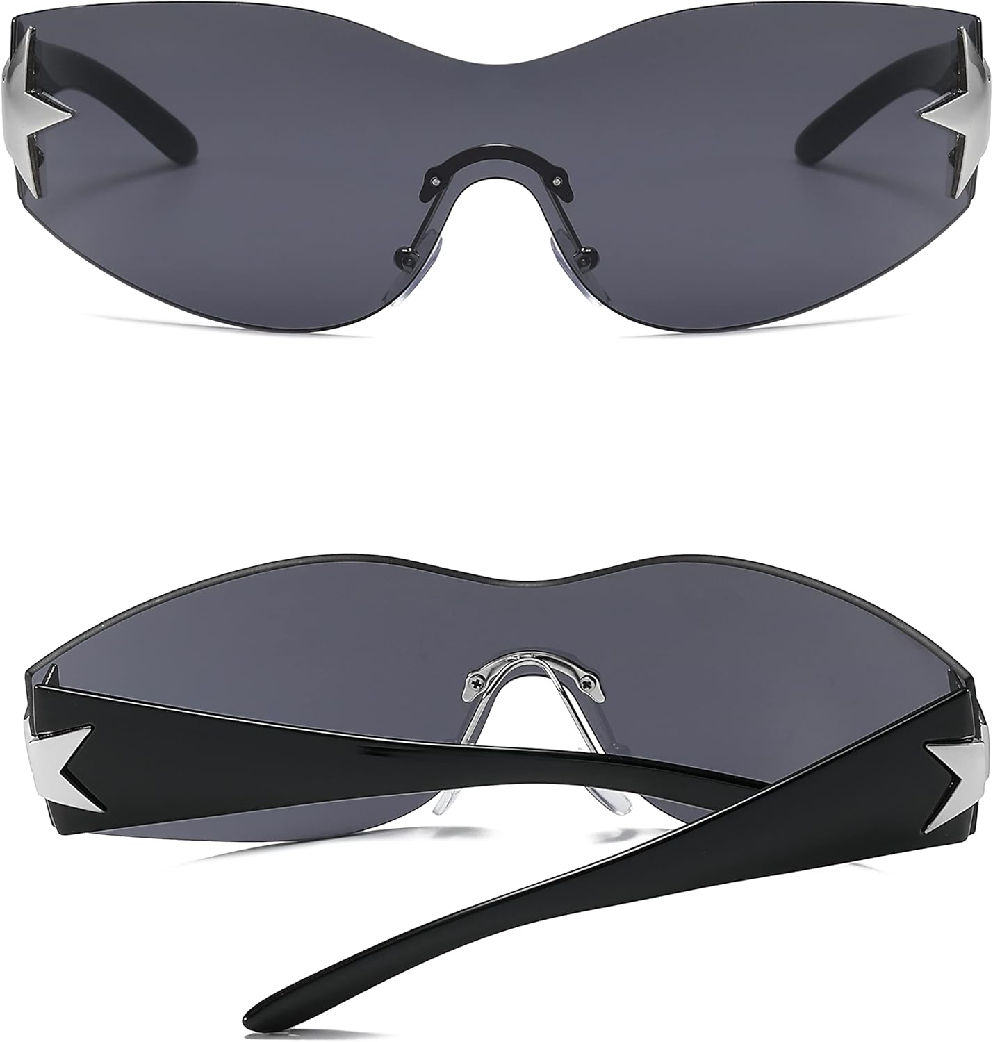 Y2K Sunglasses for Women Men, 2000s Fashion Shield Wrap Around Y2K Glasses Rimless Oversized One Piece Lenses - Image 2