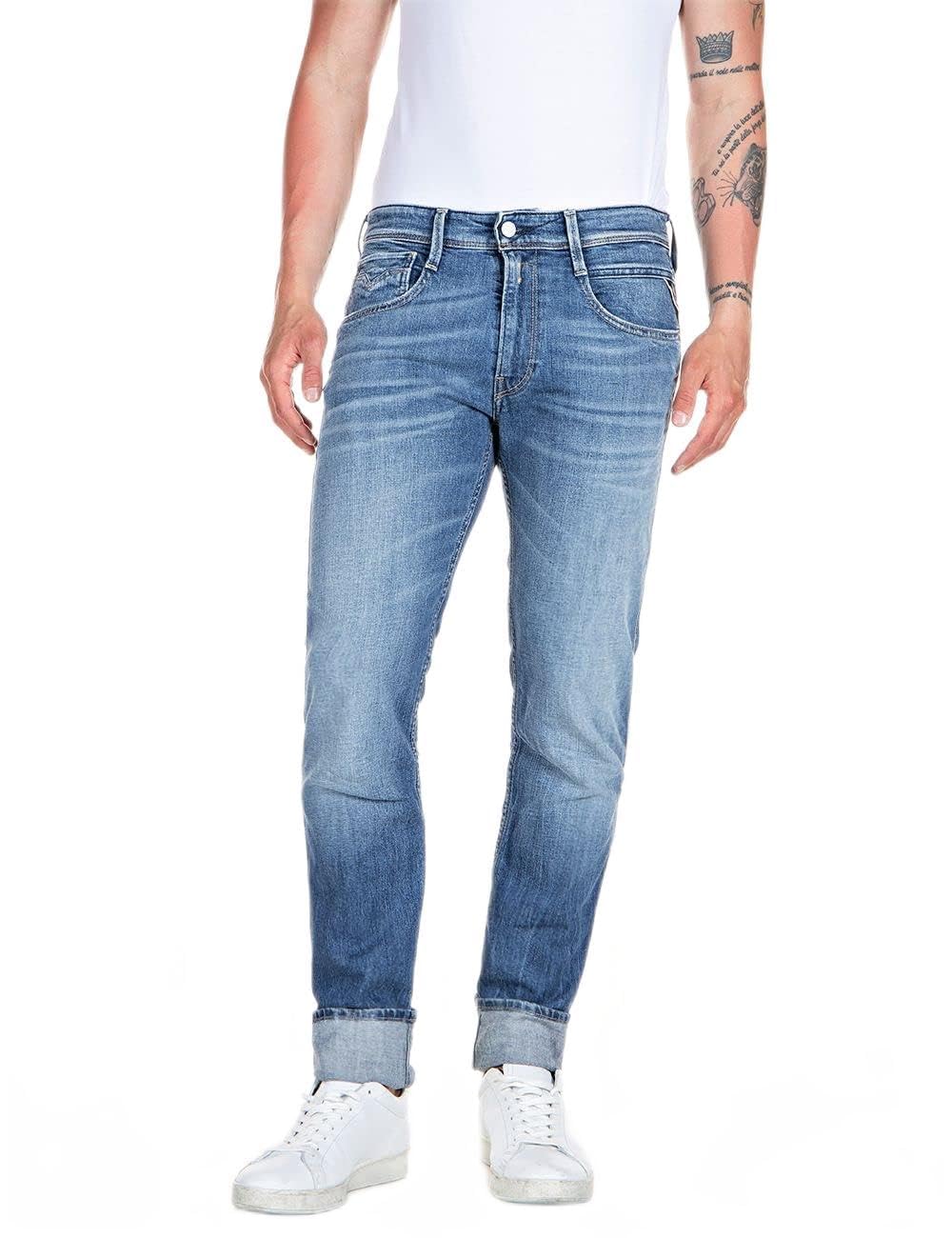REPLAY Herren Jeans Anbass Slim-Fit, Blau (Medium Blue 009-4), 31W / 36L