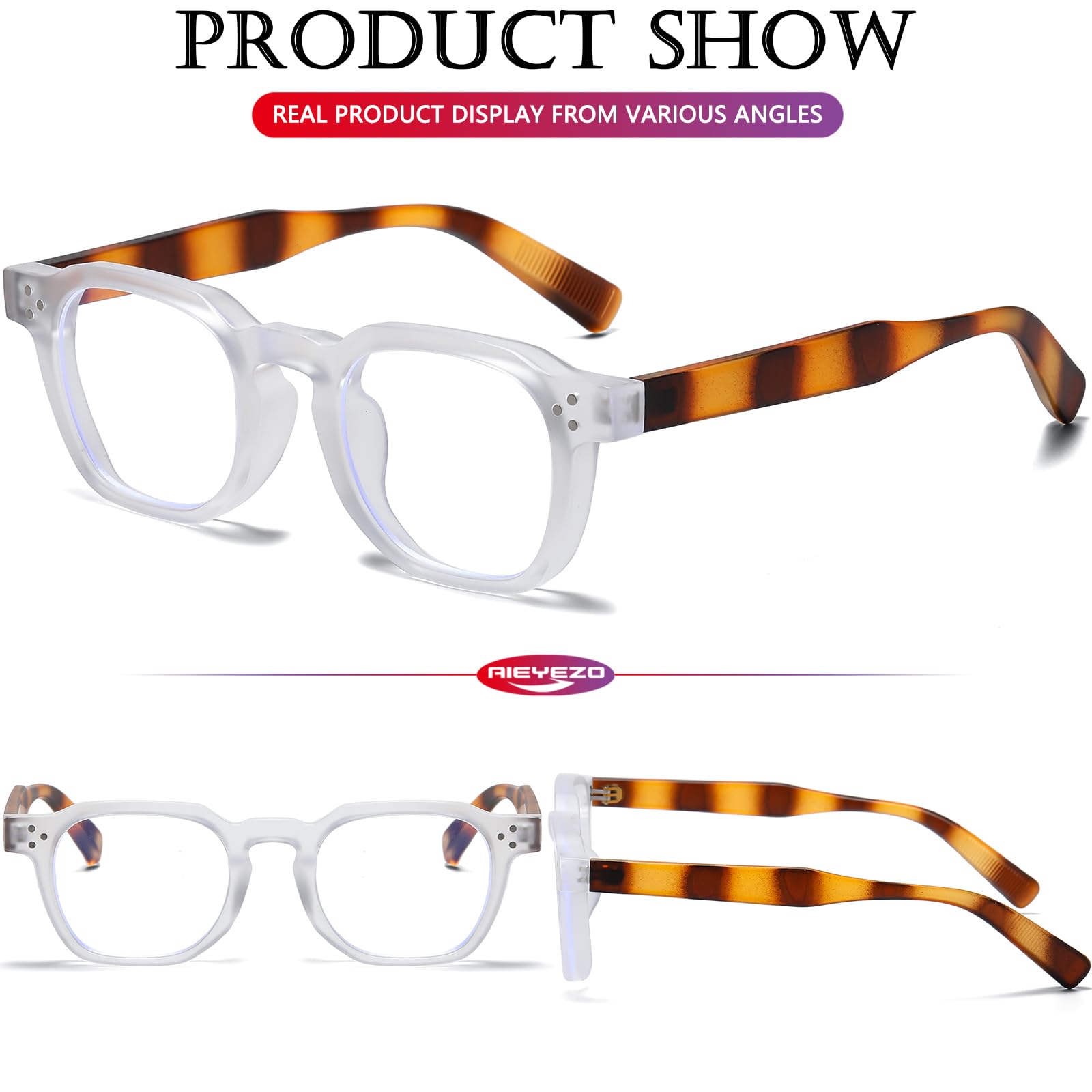 AIEYEZO Okulary w stylu retro dla mężczyzn i kobiet, kwadratowe, grube ramki, modne okulary do komputera w stylu vintage