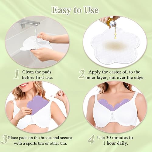 Miniatura 6 de Almohadillas de aceite de ricino orgánicas, paquete de 2 almohadillas de aceite de ricino, compresas para quistes, almohadillas de lactancia