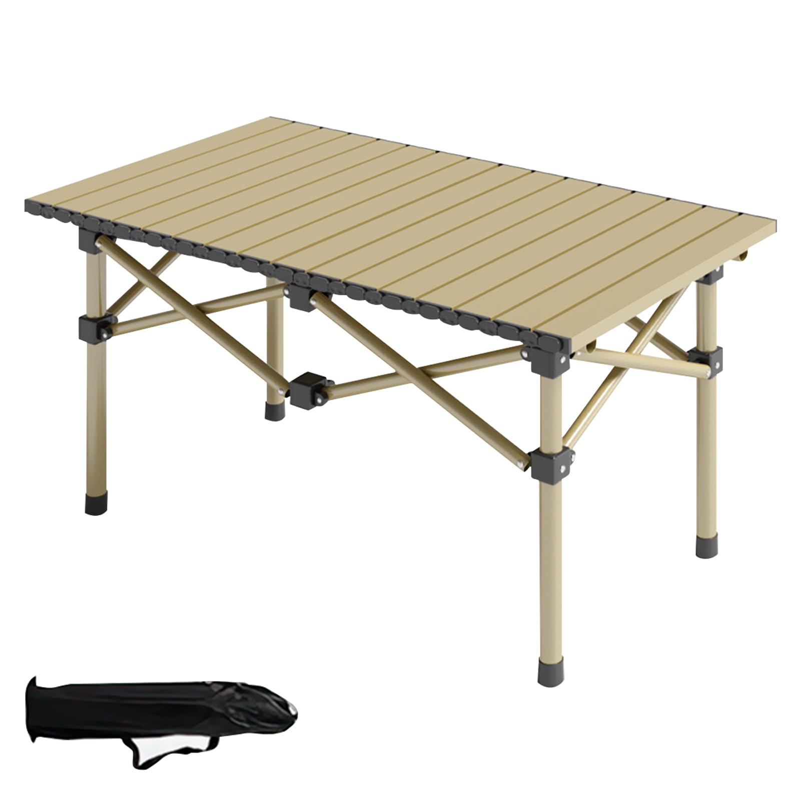 Beauenty Folding Camping Table, 95cm Lightweight Outdoor Table with Carry Bag Portable Carbon Steel Roll-up Table for BBQ Outdoor, Picnic, Backyards, Beach, Hiking, Fishing 95 * 55 * 50cm (Beige, 95) 95 Beige