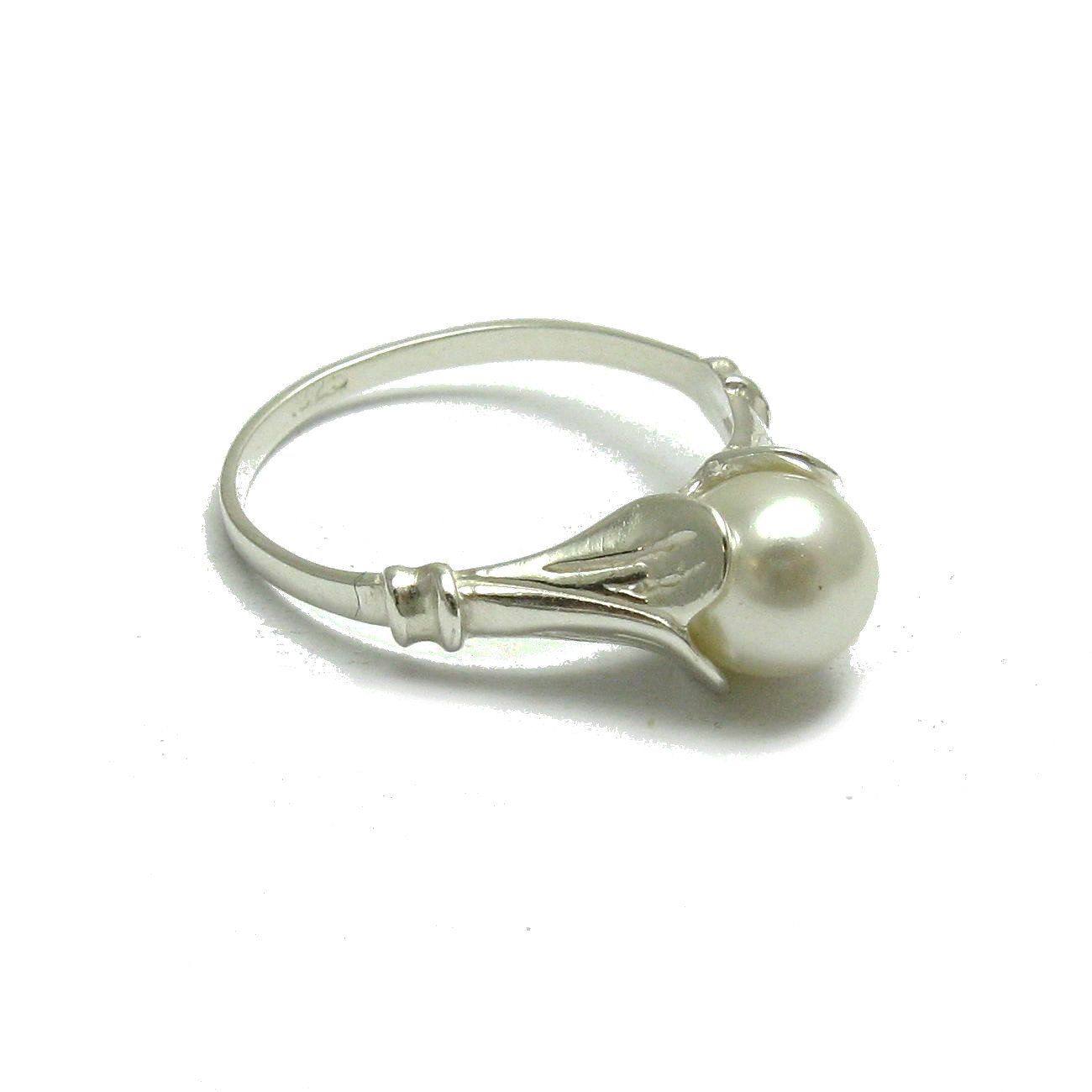 Anillo plata de ley sólido 925 con 8mm Perla R000868