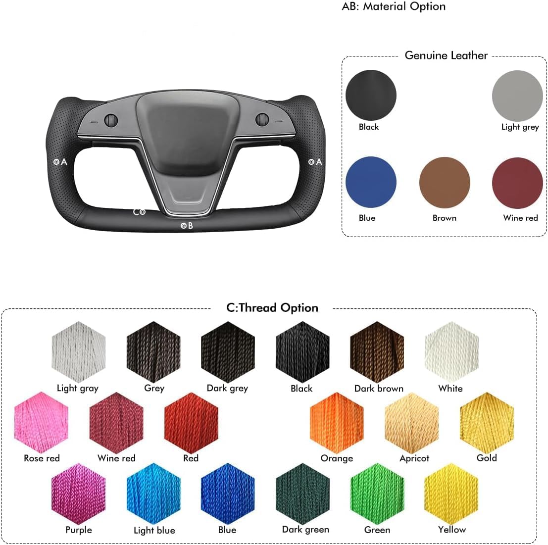 MEWANT Steering Wheel Cover for Yoke Style Steering Wheel for Tesla Model S 2021-2023 / Model X 2021-2023 Hand-Stitched Steering Wrap