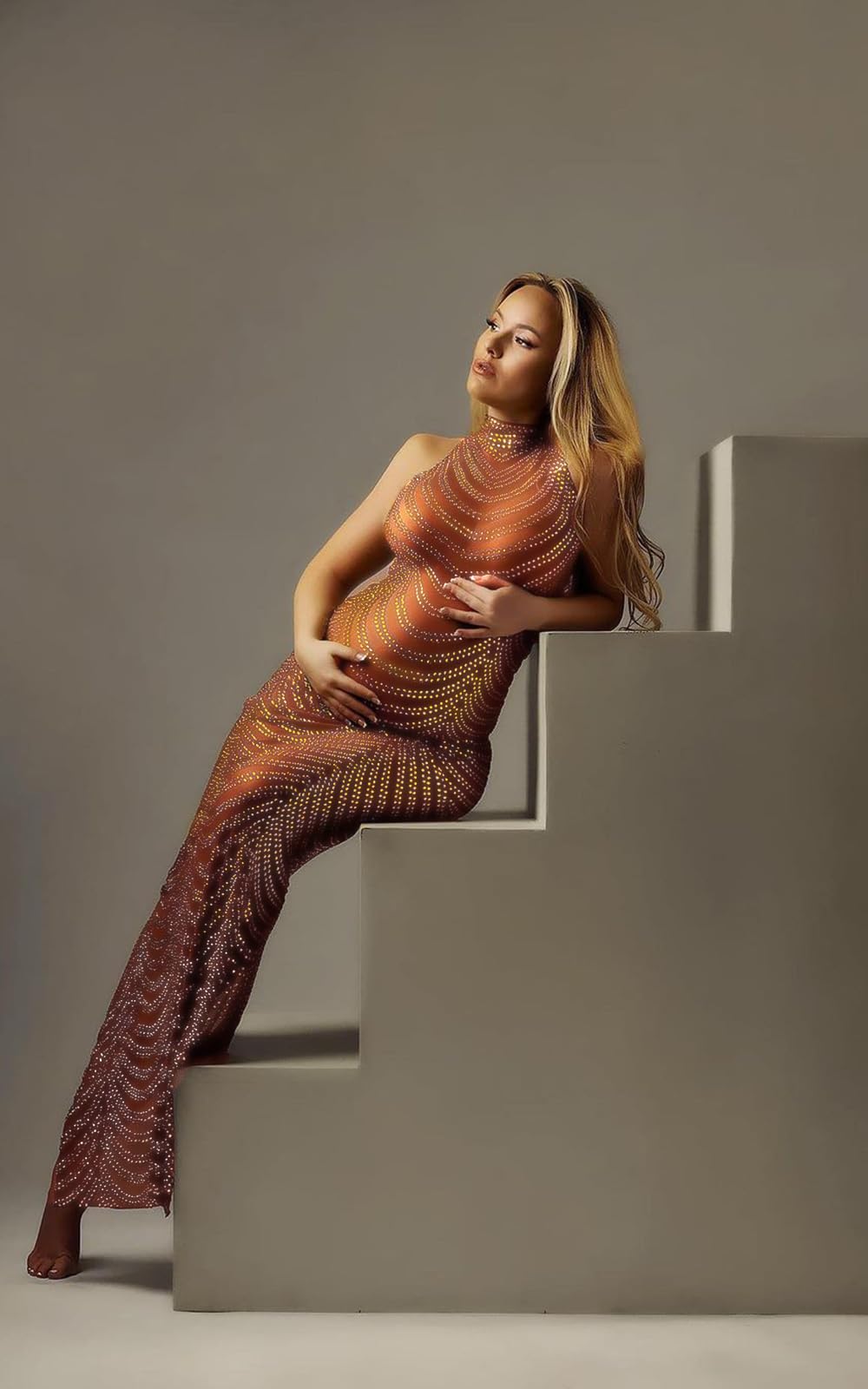 Dedysler Abito da Sera Senza Maniche Sexy con Strass, per Servizio Fotografico e Baby Shower