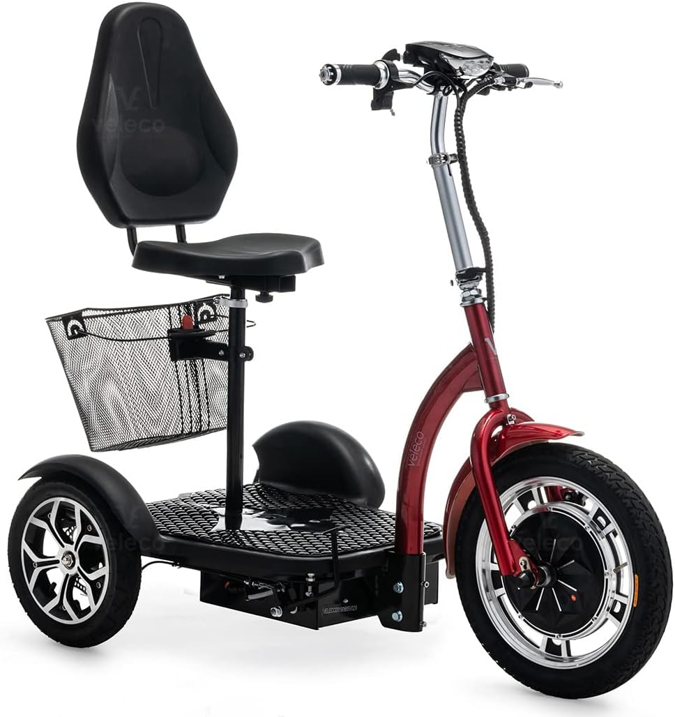 VELECO ZT16 3-Wheeled Mobility Scooter, side view.
