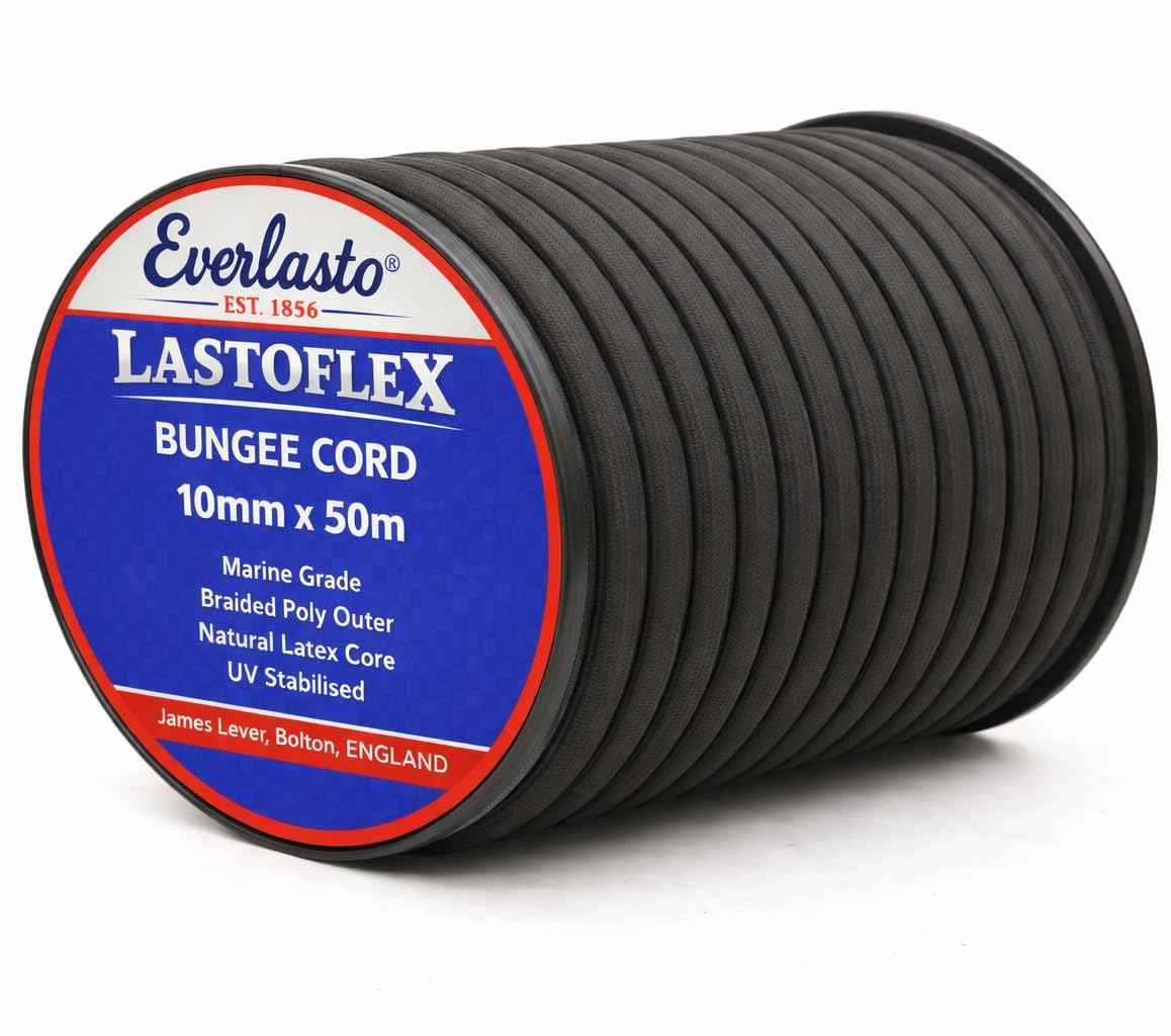 Everlasto Black 'Lastoflex' Elastic Bungee Cord Shock Cord Rope 10Mm X 50M