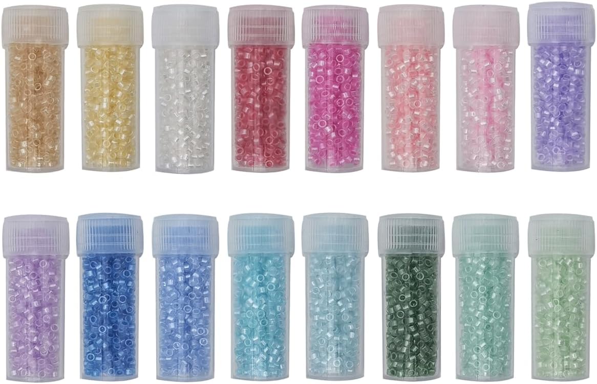 INSPIRELLE Uniform 80 Gram 12/0 (2mm) Cylinder Glass Seed Beads for Craft Jewelry Making, 16 Pearl Lustre Colors
