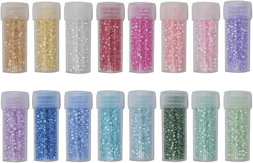 INSPIRELLE Uniforme - Cuentas cilíndricas de cristal de 2.82 oz (0.079 in) para fabricación de joyas artesanales, 16 colores brillantes de perlas