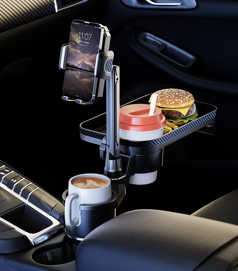 Portavasos ajustable 4 en 1 para auto con bandeja giratoria 360° miniatura 7
