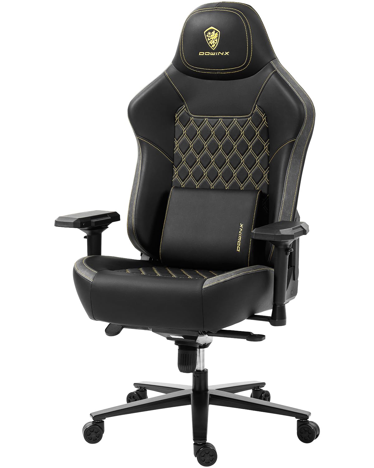 Dowinx Gaming Stuhl Bürostuhl 200kg Belastbarkeit, Ergonomischer Chefstuhl mit 4D Armlehnen und Massage Lendenwirbelstütze, Höhenverstellbar für Gamer Esport Schwarz