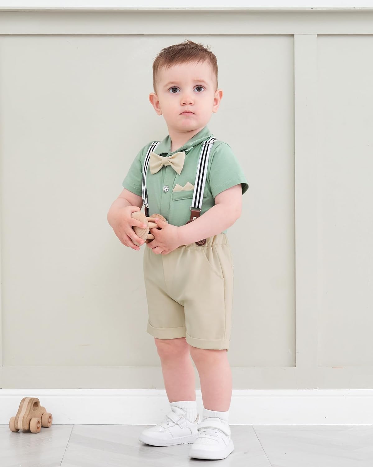 SANMIO Baby Boy Clothes Suits Short Sleeve Top+Bowtie+Suspender Shorts Summer Infant Gentleman Birthday Outfits - Image 3