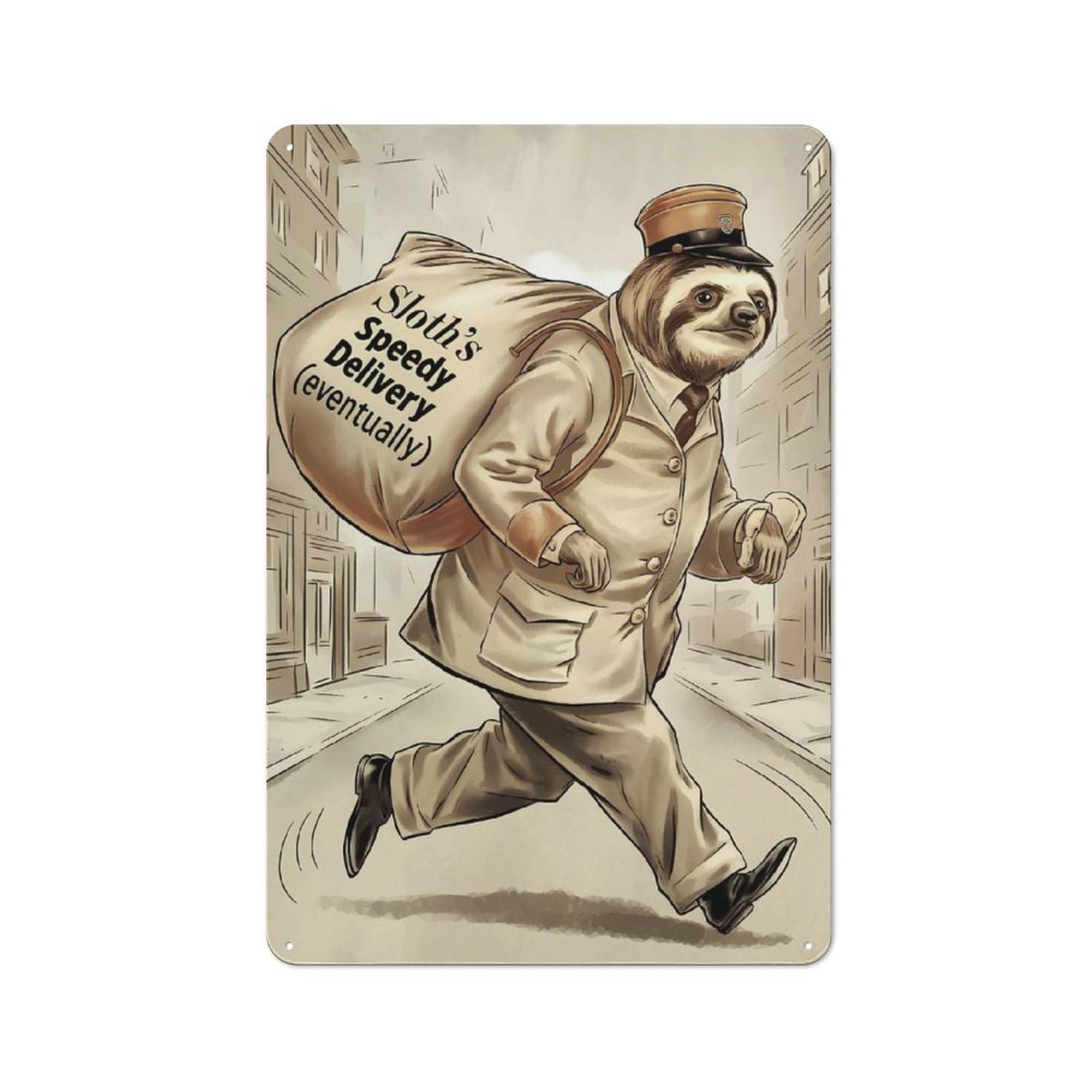 Sloth Delivery Vintage Metal Wall Decor 30x20cm, Garage Metal Sign for Workshop, Basement, Shed Or Games Room