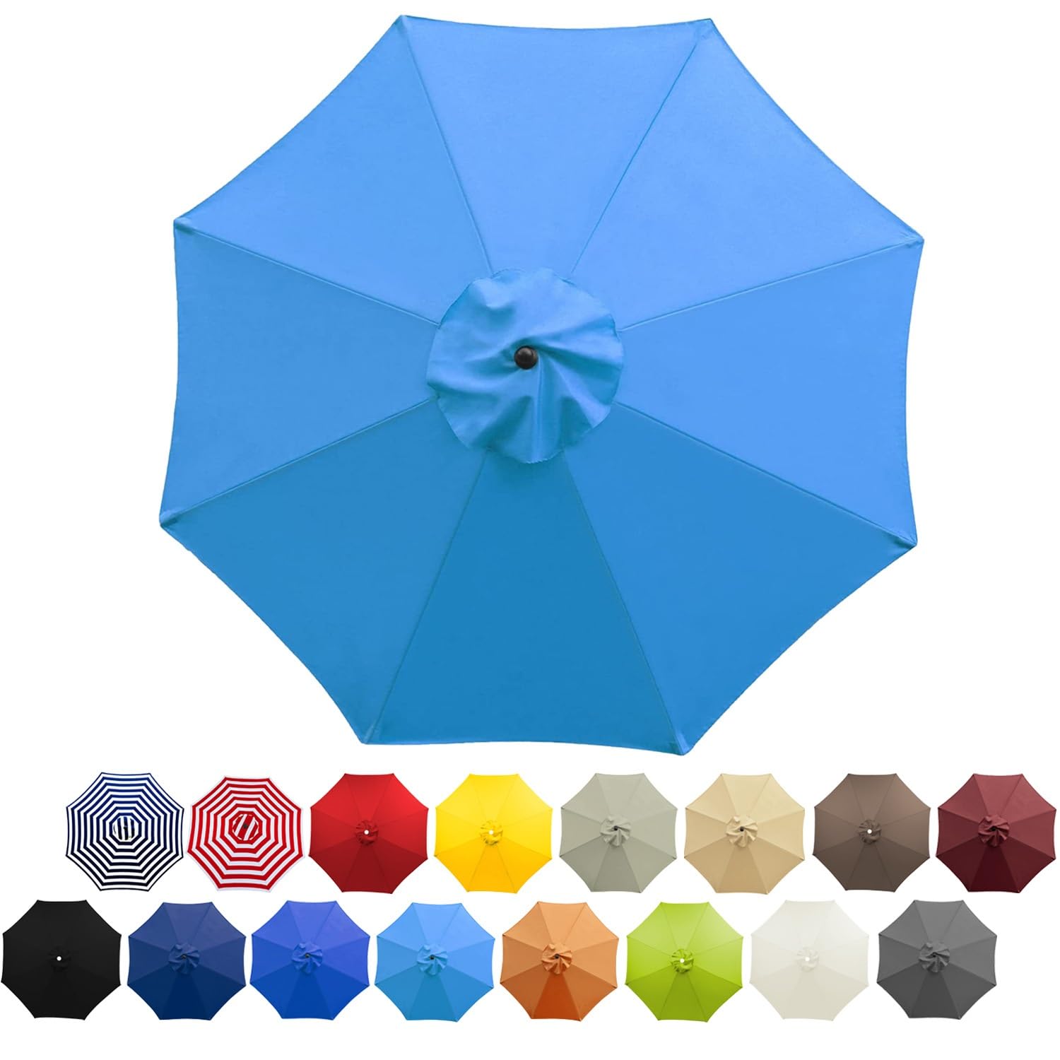 UYTOIZ 9ft/9.8ft Patio Parasol Canopy,Fade Resistant Beach Umbrella Replacement Cloth 8 Arms,Standard&Cantilever Polyester Fabric Replacement Umbrella Cover For Garden UV50+(Lake Blue,3.0m/9.8ft)