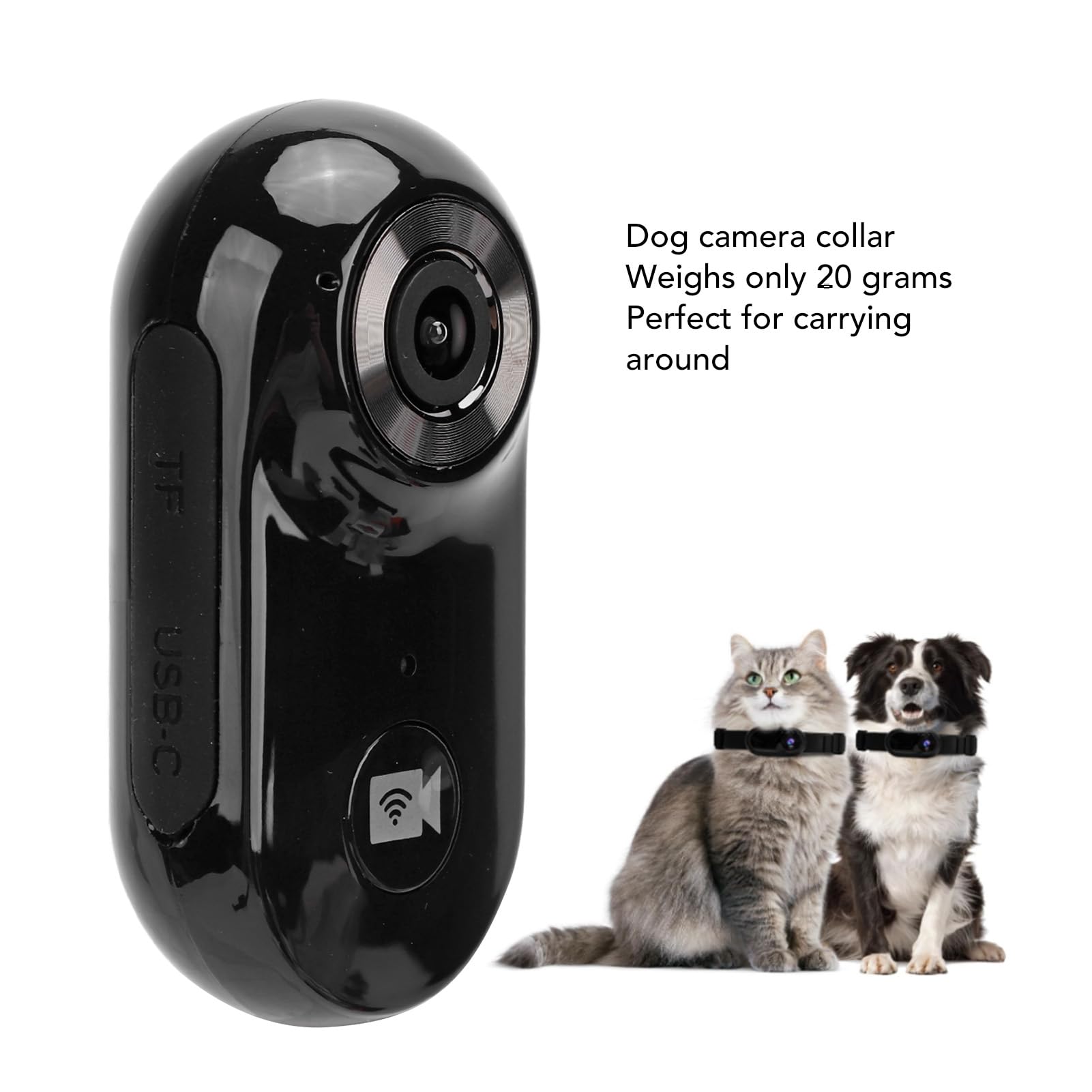 GLOGLOW Caméra de Collier pour Animaux de Compagnie, Collier de Chat Grand Angle 120 °, Caméra d'action de Sport, Mini Corps, Petite Caméra de sécurité HD pour Intérieur et Extérieur