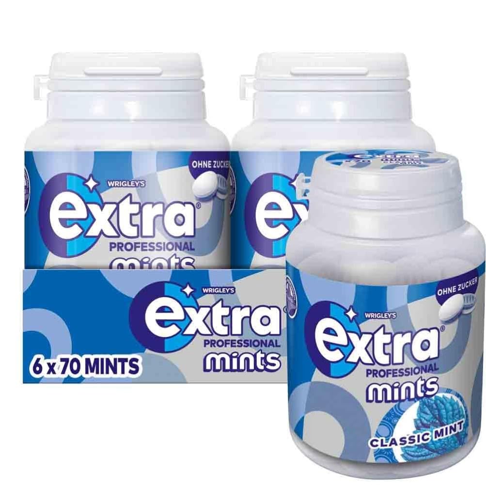 Extra Professional Mint Zuckerfreie Lutschpastillen, Multipack mit 6 x 70 Lutschbonbons, Süßigkeiten mit Minzgeschmack, Xylitol Mints, Lutschbonbons für frischen Atem
