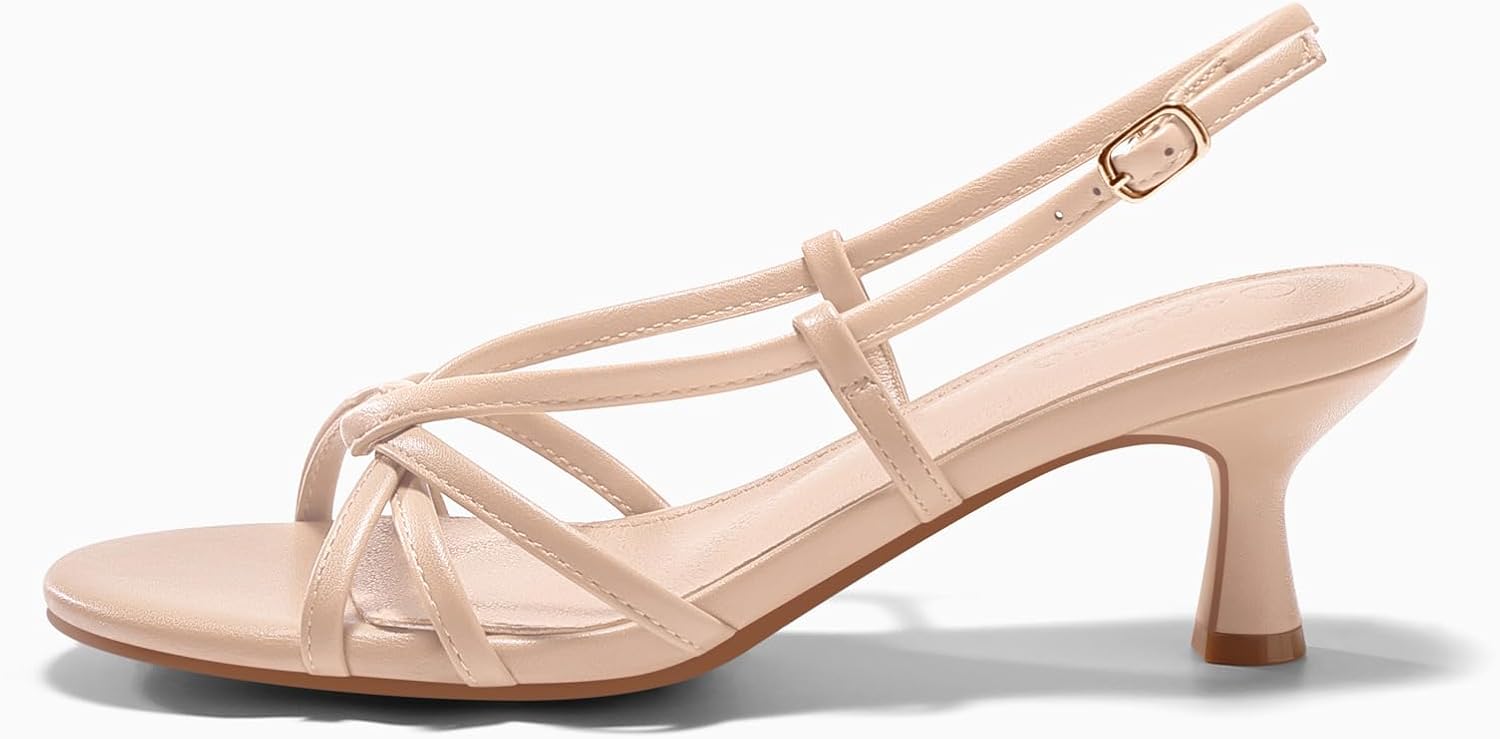 Coutgo Womens Strappy Sandals Slingback Kitten Low Heels Open Toe Buckle Strap Summer Party Dress Shoes
