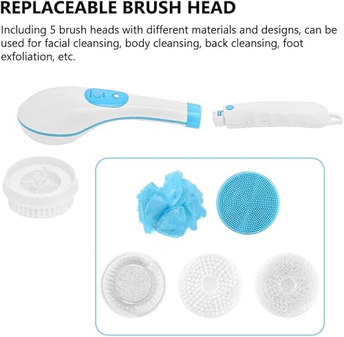 Miniatura 6 de Cepillo eléctrico para ducha corporal, 5 en 1, masaje giratorio exfoliante, kit de cepillo de limpieza recargable por USB, 6 velocidades, limpieza