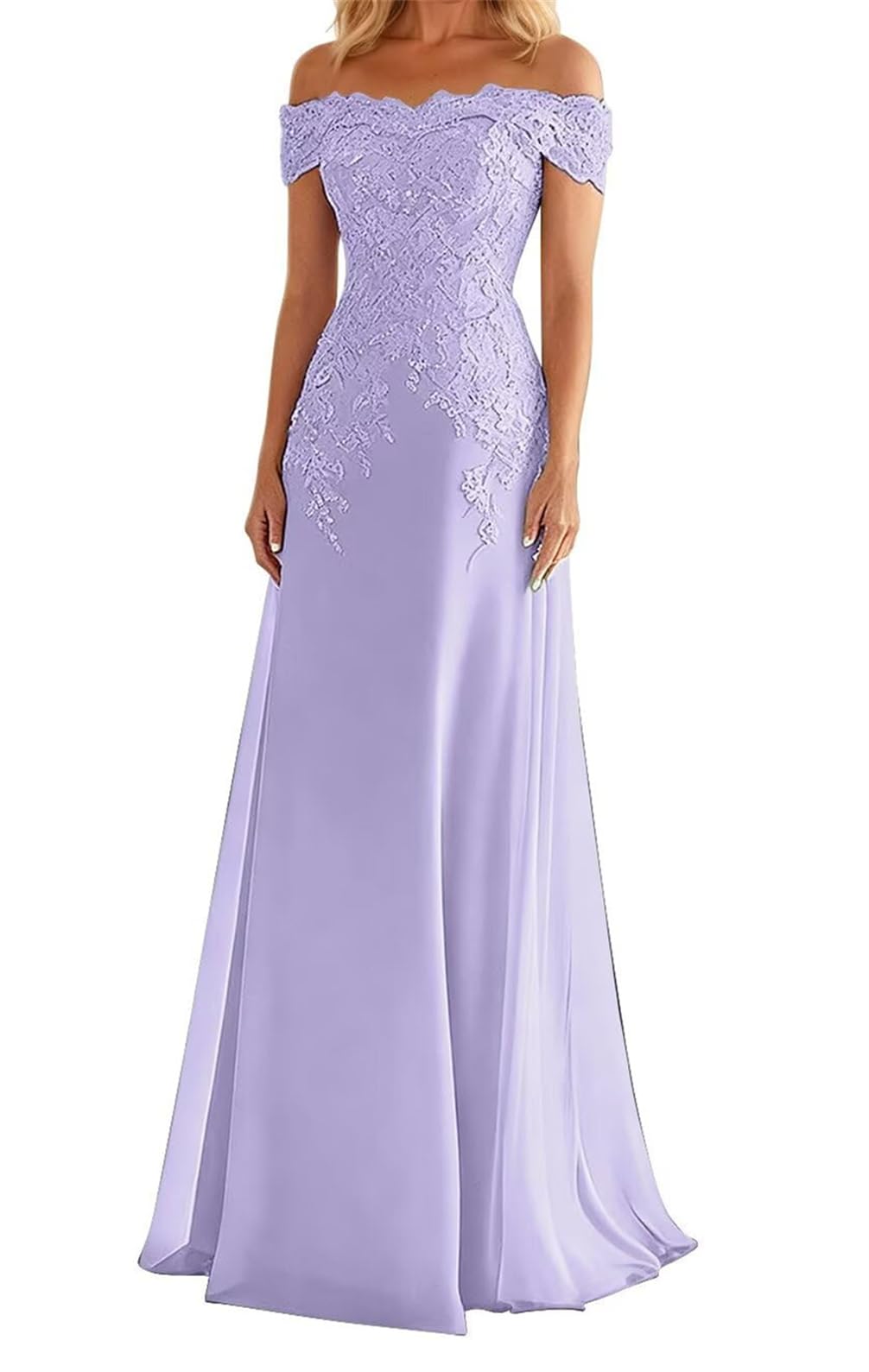 Wseyu Women's Lilac Lace Applique Mother Of The Bride Dresses Off Shoulder Wedding Formal Evening Prom Party Gown Long Zmki420 Uk24