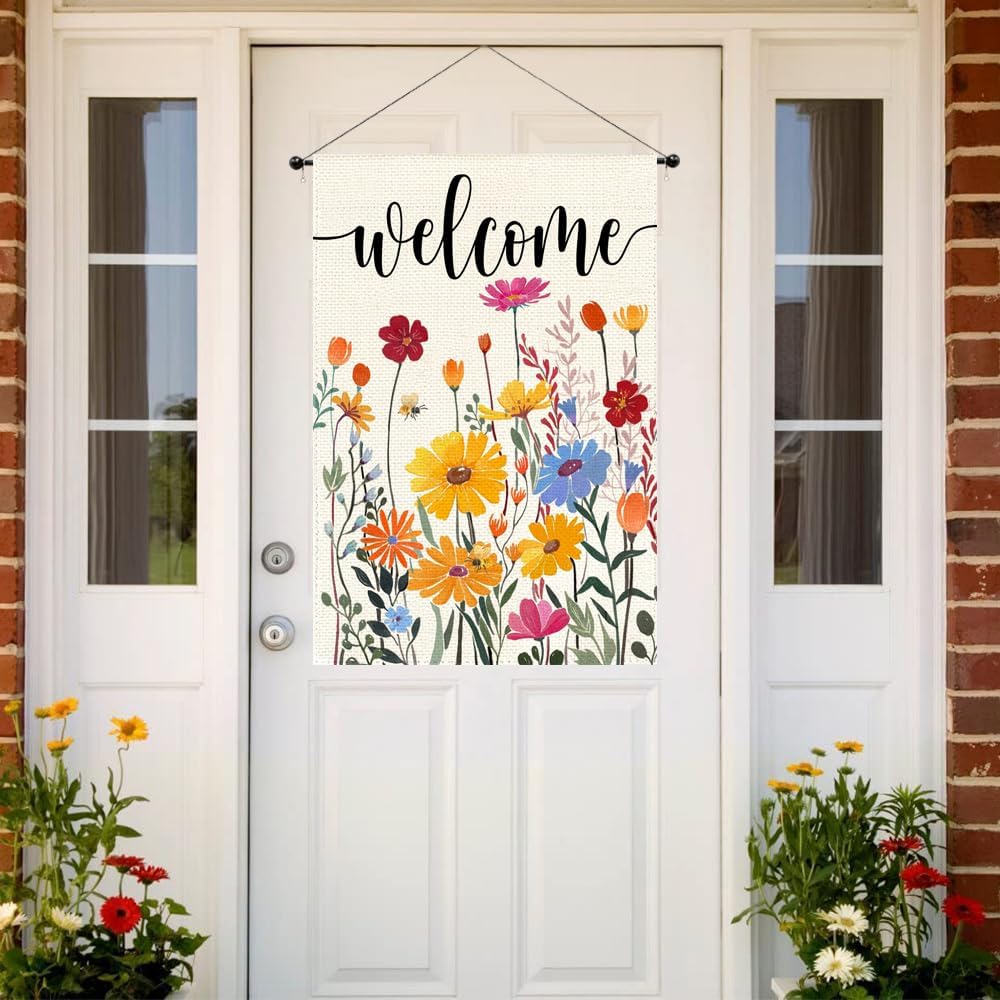 Spring Summer House Flag 28x40 Inch Double Sided Outside Welcome Wildflower Daisy Floral Outdoor Seasonal Decorative Large Garden Flag Decor 1-28 - Image 3