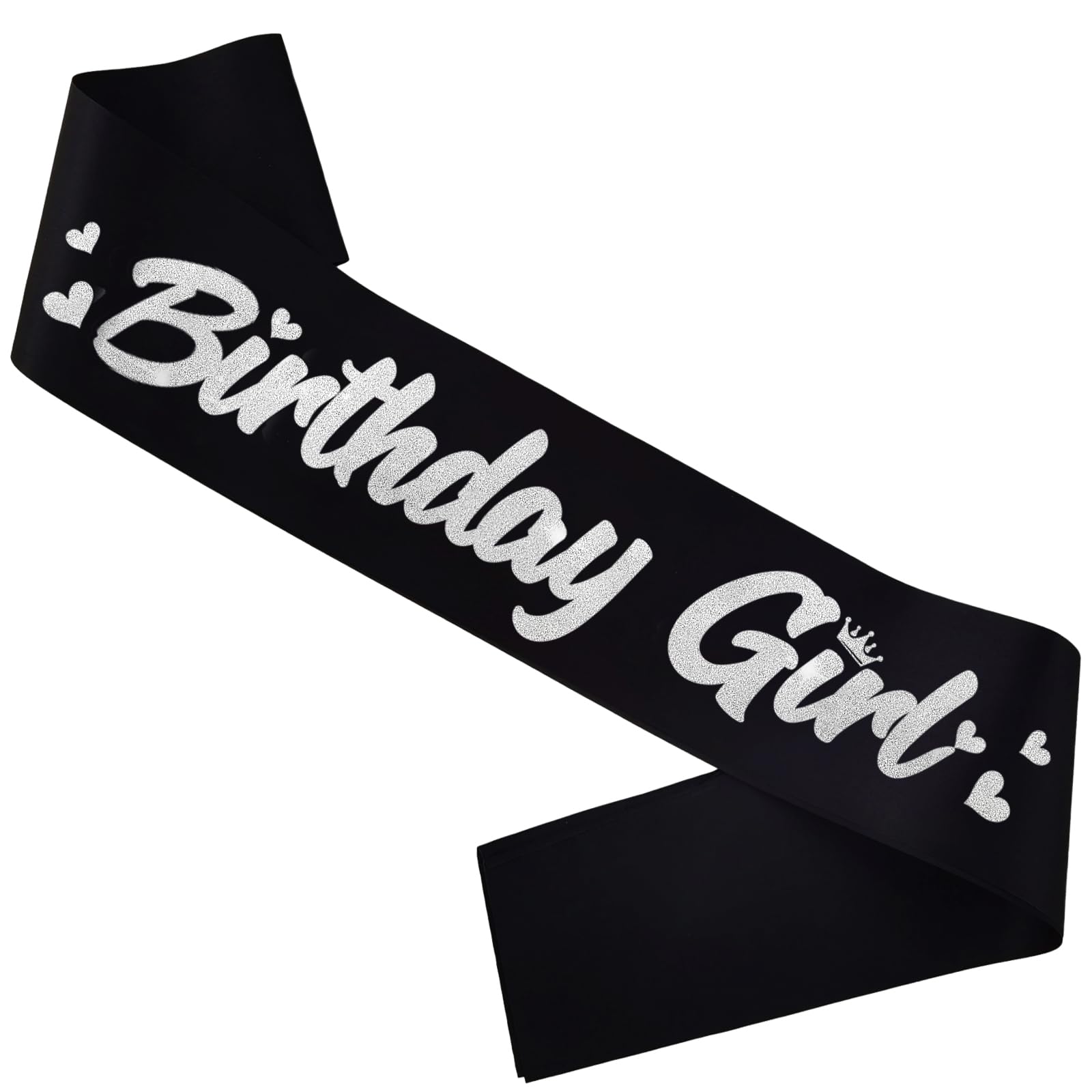 FSJJLLU ‘Birthday Girl' Sash Black with Glitter Silver Letters-Birthday Sash for Women, Sweet 16, 18th 21st Birthday Sash