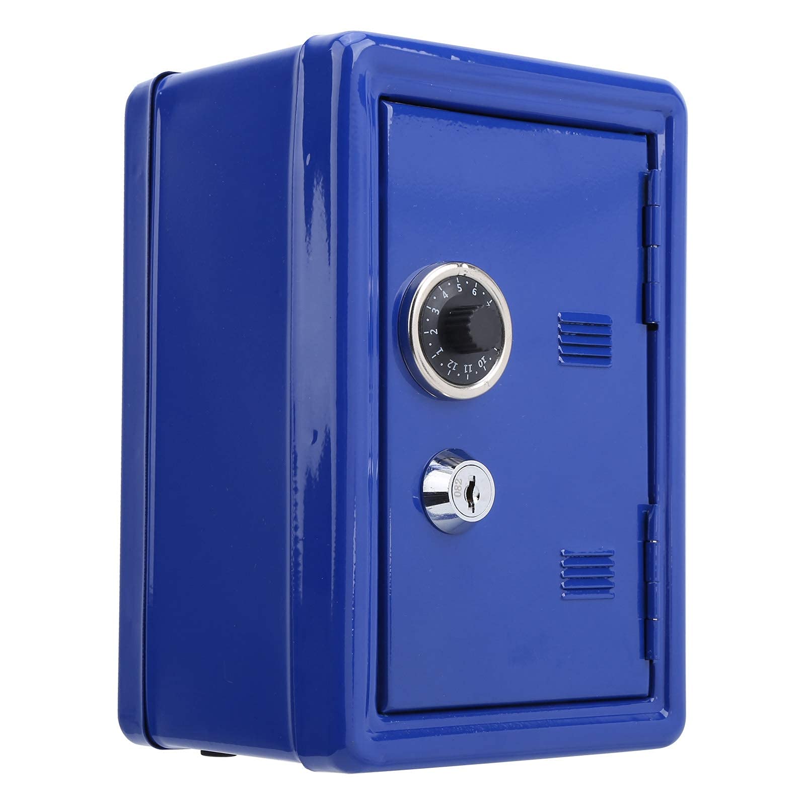 Mini boîte de rangement pour clés et tirelire pour enfants bleue en métal