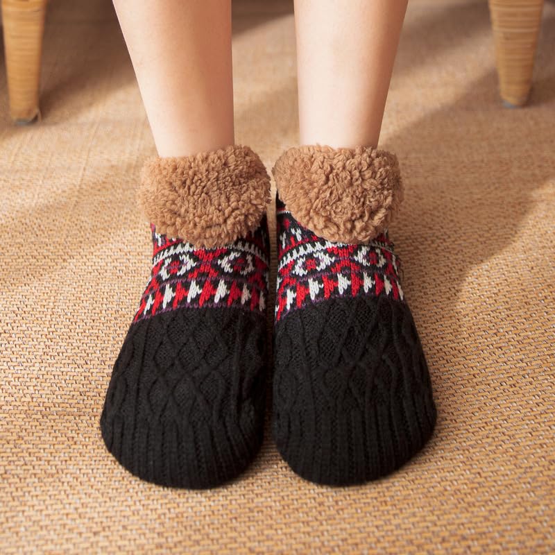 TINAYAUE Adult Knitted Slipper Socks Plush Fuzzy Warm Slipper Socks Non Slip Socks Winter Sleep Socks Ankle Boots Socks4