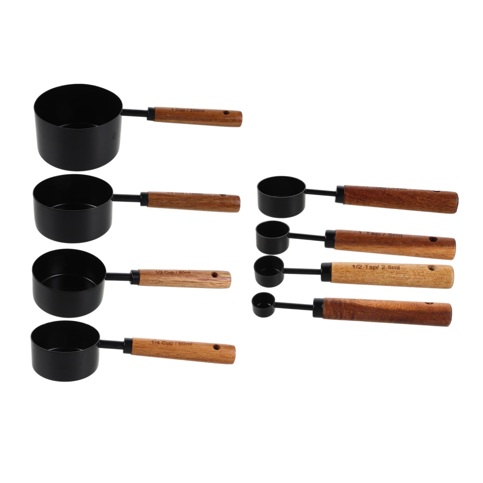 8 Pièces Cuillères Doseuses Inox Manches Tasses à Mesurer pour Ingrédients Secs et Outil Cuisine Pâtisserie Pratique et Élégant Noir