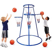 Garvee 4 Basketball Hoop for Toddlers, Basketball Hoop Outdoor, Preschool Toy for Ages 3+, Includes 4 Basketballs and Air Pump, Fun Ball Game for Kids
