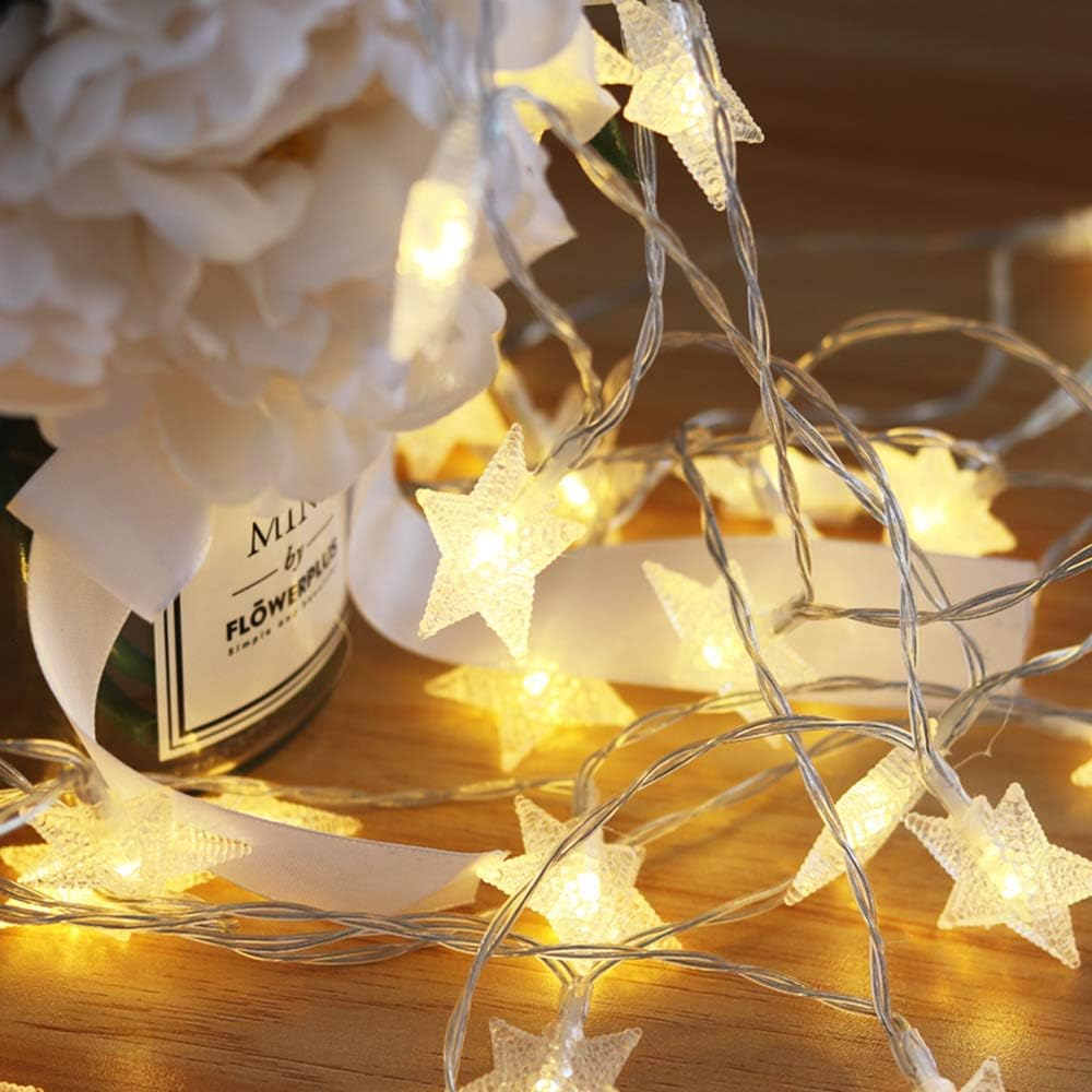HuTools Twinkle Star Lights 16.5Ft 50 Star LED Lights Fairy Lights Battery Operated String Lights for Bedroom Star Lights for Patio Outdoor Decor Teepee Lights for Tent, Warm White