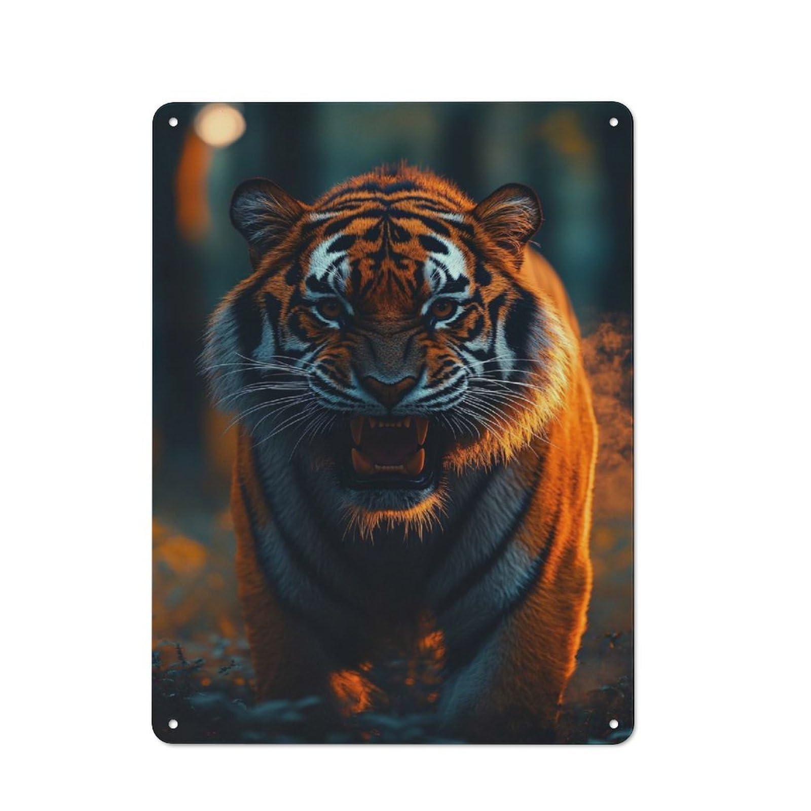 Junmoney Style-2 Metal Wall Sign 40X30cm Featuring Roaring Tiger Portrait For Workshop Wall, For Vintage Wall Decor Fans, For Kitchen And Home Bar Decor