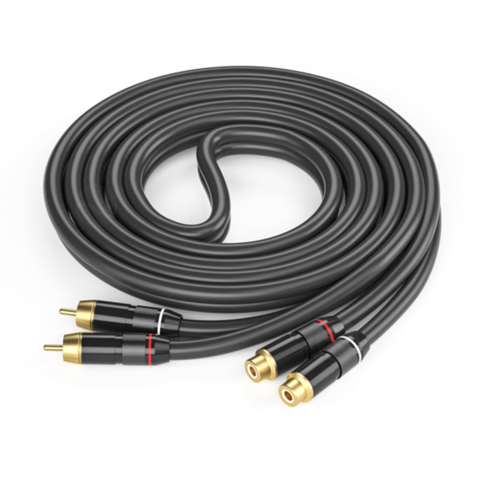 2RCA femelle vers 2RCA mâle, câble audio stéréo, boîtier en métal doré, rallonge flexible pour haut-parleurs, connecteurs plaqués or