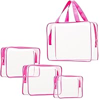 Vista 7 de Kit de 3 piezas de artículos de aseo de viaje de PVC transparente para mujeres y hombres, organizador de embalaje de vinilo impermeable, bolsas