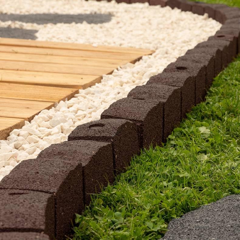 Garden Border Roman Castle Stone - Rubber Landscape Edging Section for Grass Lawns - Pathways - Earth - 4 x 1.20m Lengths