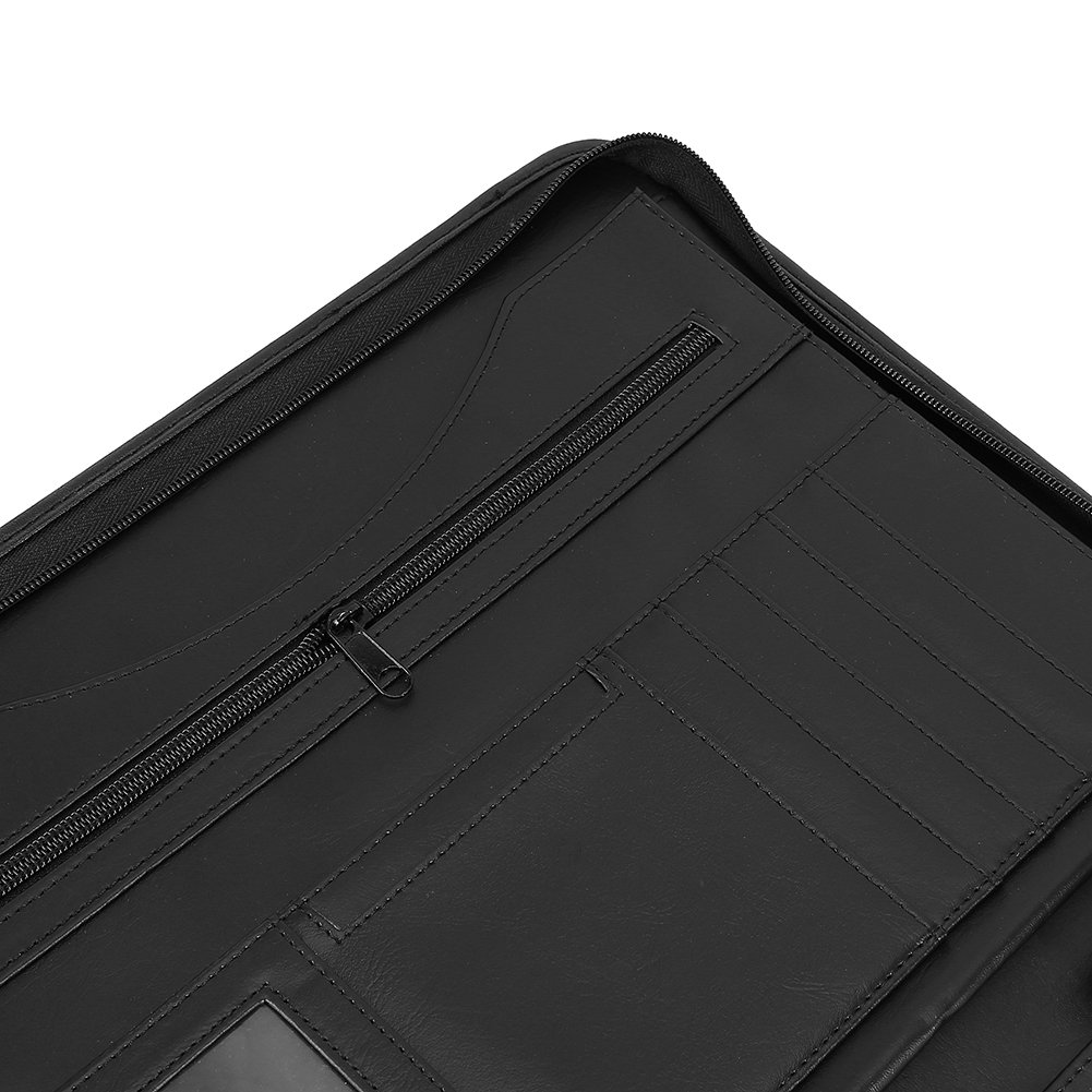A4 conferencia carpeta, organizador Personal, Ejecutivo de piel sintética con cremallera cartera con tarjetero, ranuras para tarjetas//Pad/papel, negro