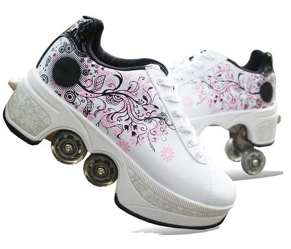 Pattinaggio Roulette Ragazza, Sneakers Roller Scarpe Da Skateboard Sneakers con Ruote Sport Ginnastica Moda Multiuso Kick Roller Shoe per ragazzi Ragazze