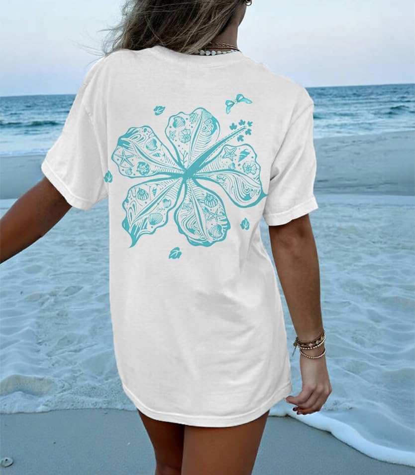 Women Teens Oversized Graphic Tee Shirts Y2k Short Sleeve Floral Aesthetic Tshirt Top Summer Cute Preppy Clothes - Image 5