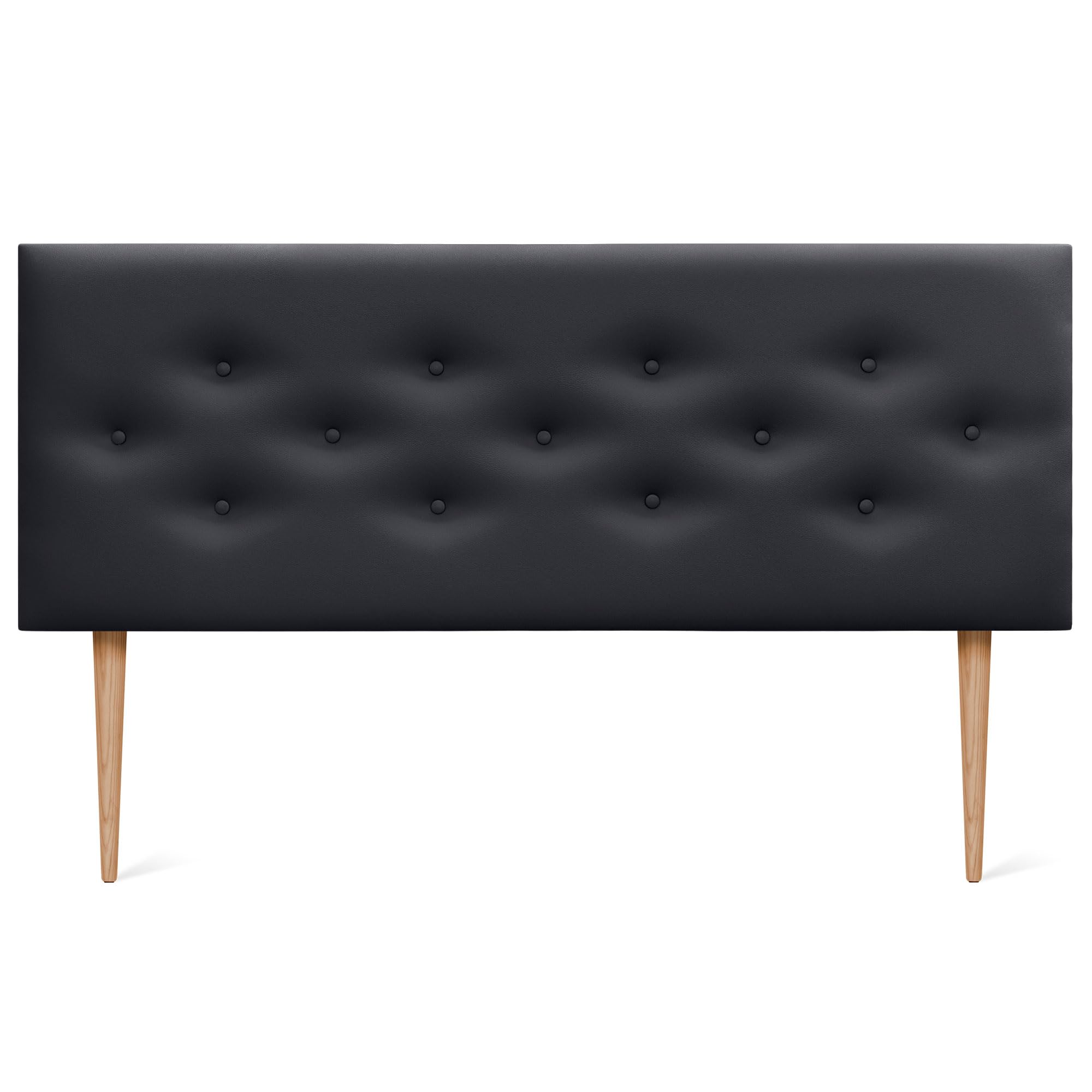 DHOME Cabecero de Polipiel o Tela ACUALINE con 3 Hileras Intercaladas de Botones y Patas Cabezal Tapizado Cama Lujo (Polipiel Negro, 145cm)
