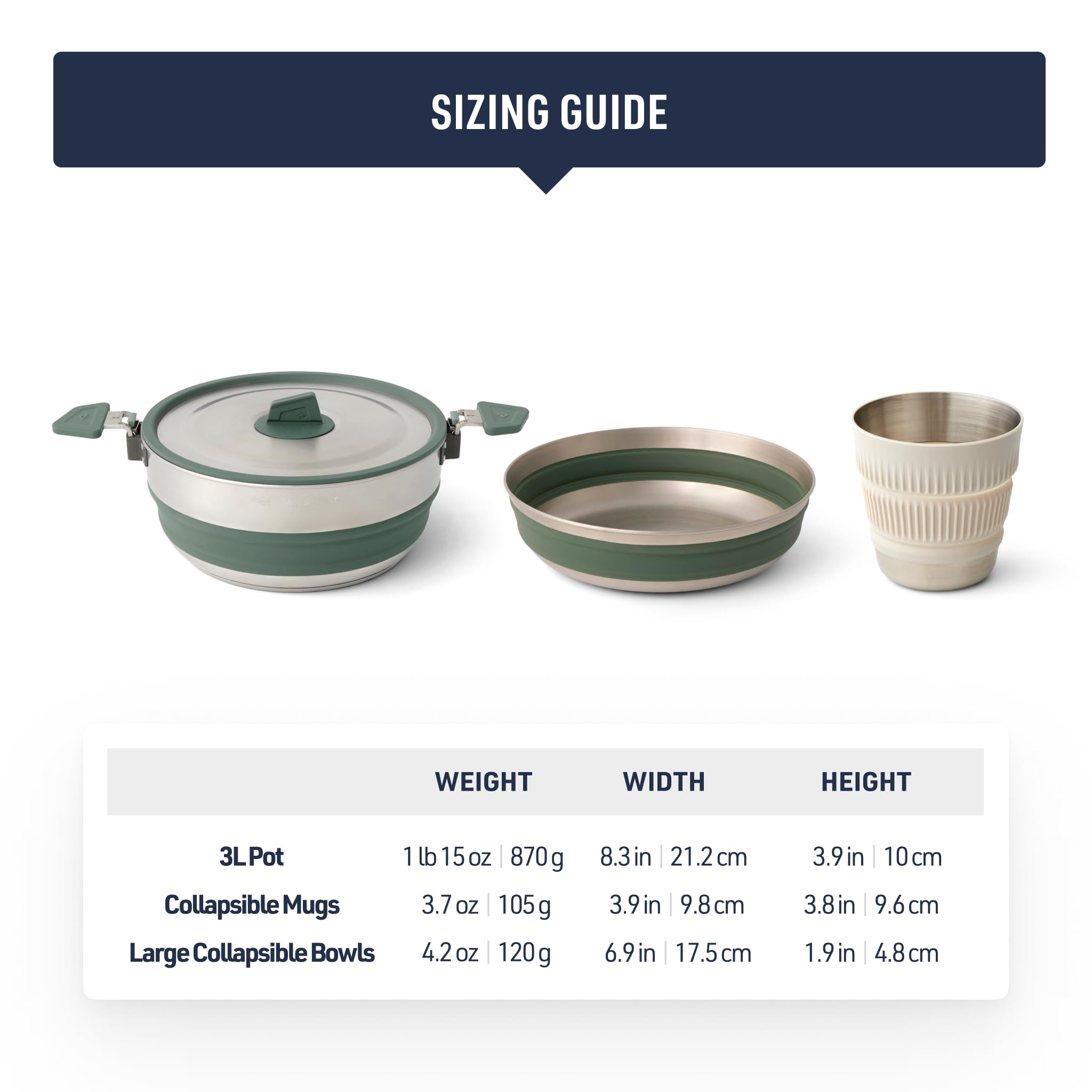 Sea to Summit Detour - Juego de cocina de acero inoxidable para dos (olla de 3 litros, 2 cuencos grandes, 2 tazas)