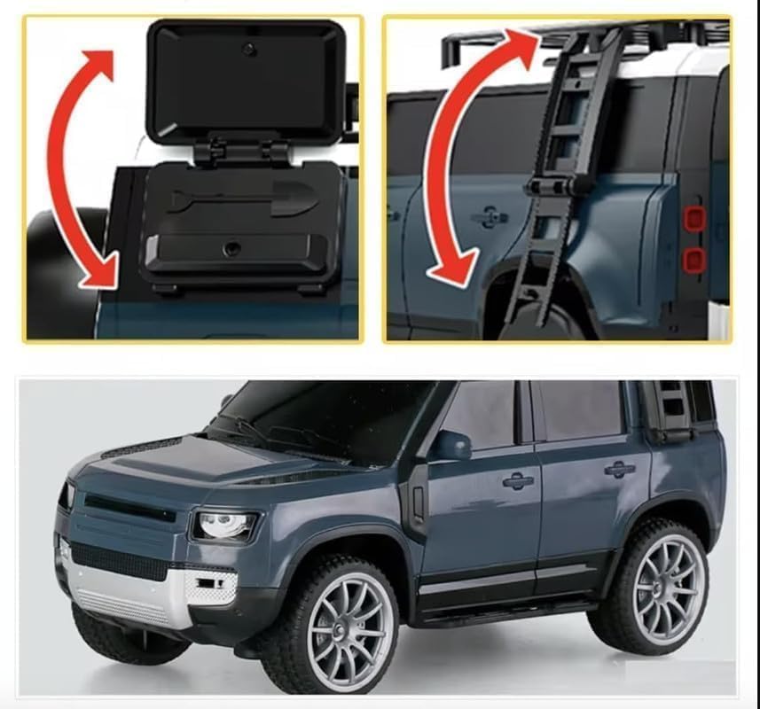 Image of TOYMELO Remote Control Defender Die-cast Car 4Wd High-Speed Off-Road Rc Car with Led Lights, 1:18 Scale Roof Rack and 5 Side Steps, Random Colour and Remote