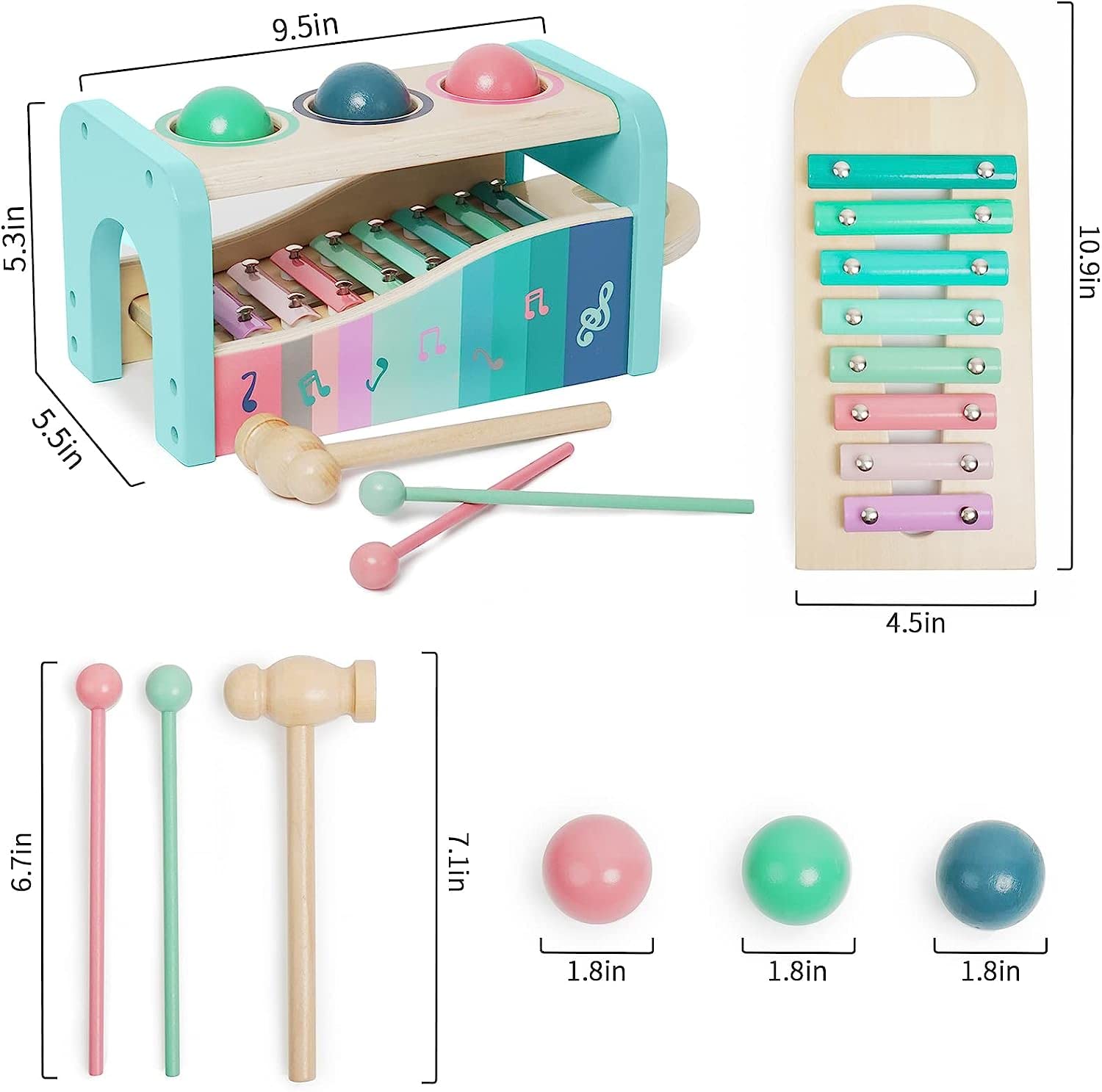 Banc à Marteler avec Xylophone Amovible et Balles-Jouet Musical en Bois Pound A Ball Toy avec Slide Out -Jouets Montessori et Musicaux Jouet d'Eveil Éducatif pour Enfants 1 2 3 Ans et Plus