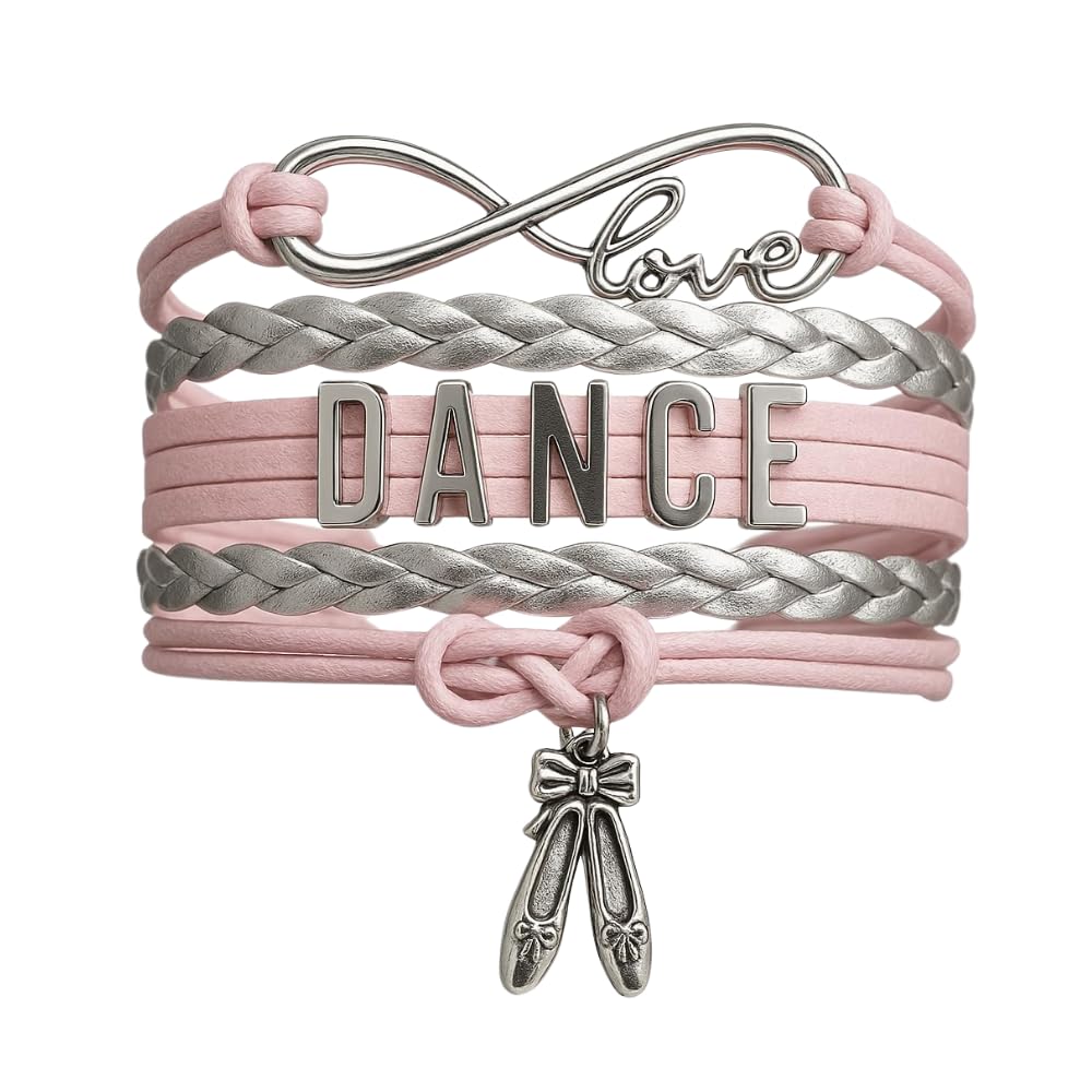 Dance Bracelet – Pink and Silver Ballet Charm Bracelet with Ballerina Shoes, Love Infinity Wrap Bracelet Gift for Dancers, Recitals, Birthdays