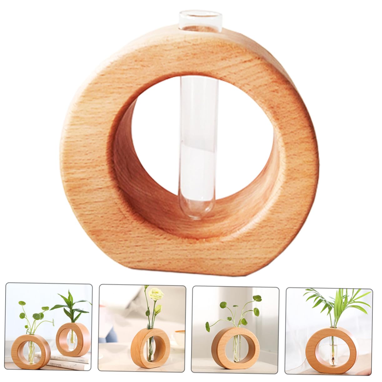 SOLUSTRE 5 Stück Holzständer mit Glasvase für Tischdeko für Blumenarrangements für Zuhause und Büro für Hochzeitsfeiern