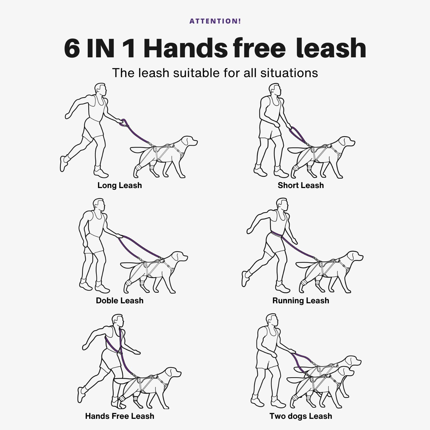 Strapazierfähige taktische Hundeleine für mittelgroße und große Hunde, 6-in-1-Hundeleine für Training, 1,2 - 2,1 m lang, Taillenleine für Spaziergänge mit dem Hund, Grün (Midnight Purple)