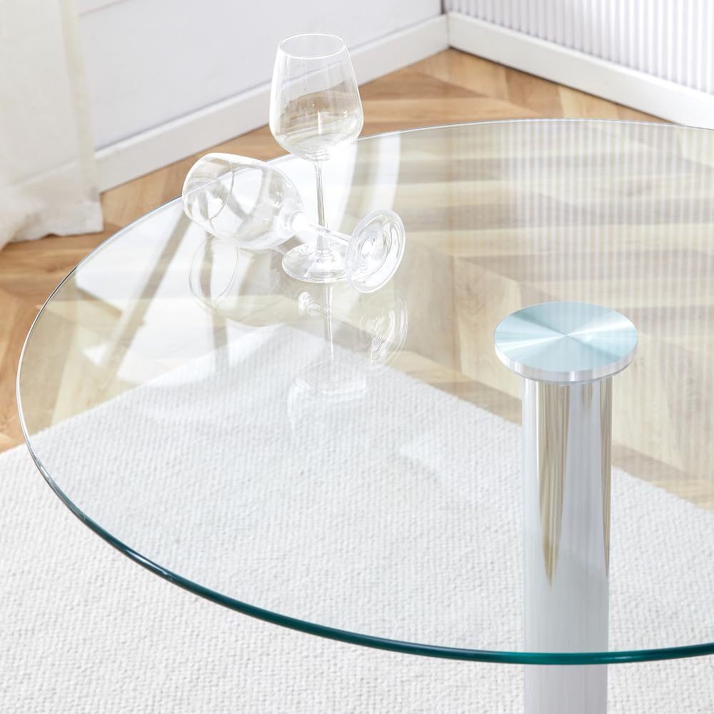 Table ronde en verre de 89 cm idéale pour optimiser l'espace des petits salons