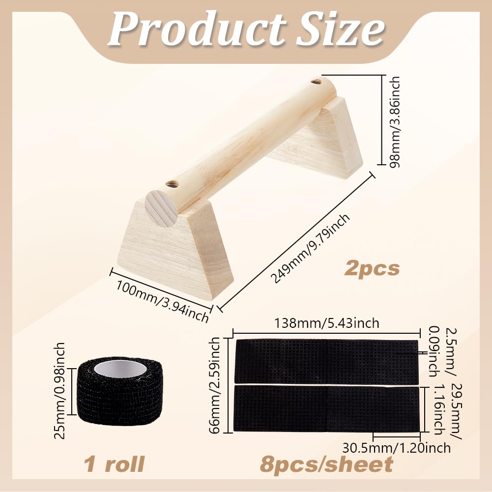 AHANDMAKER Lot de 2 barres de parallettes en bois pour entraînement au poirier - 24,9 x 9,7 x 9,9 cm - Équipement de gymnastique naturel - Pour entraînement à la maison, salle de sport - Essentiels de