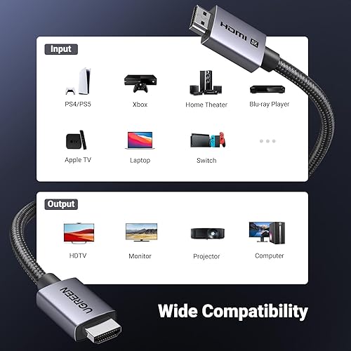 Miniatura 7 de UGREEN Cable HDMI 2.1 de 8K de 48 Gbps de 10 pies, cable HDMI de ultra alta velocidad certificado de aluminio, 4K @240Hz 120Hz 10K 8K @60Hz, HDCP