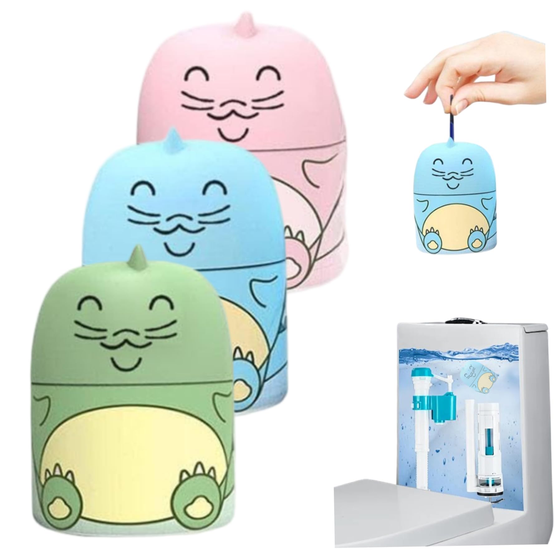 Ameble 3Pcs Toilet Bowl Cleaners, Cute Cartoon Scented Toilet Bowl Cleaner With Drawstring Last For 90 Days For Bathroom Cleaners, Cleaner, Bathroom, Tank